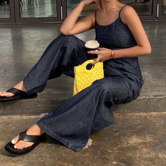 Dark Wash Casual Women's Simplistic Camisole & Denim Pants Set - Picture 5 of 7